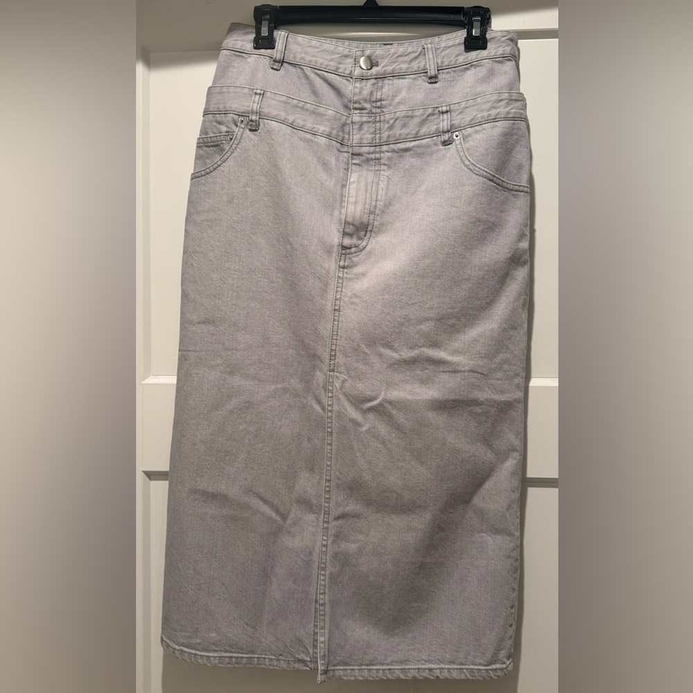 Gray double waisted denim skirt